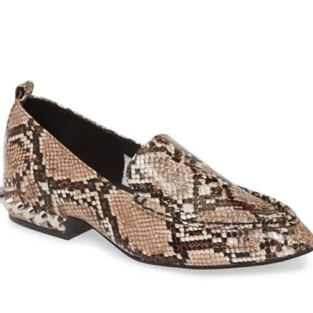 *JEFFREY CAMPBELL* Black x Tan Snake Print Barnett St. Studded Loafers Size 7